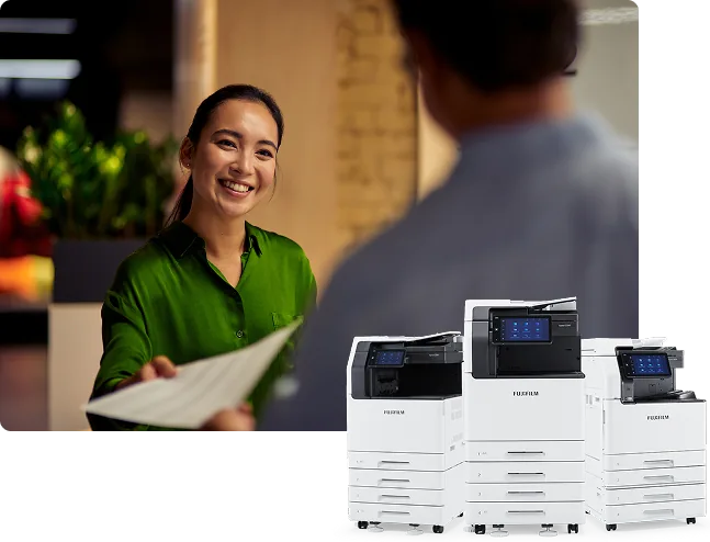 Office worker with FleXOne printer hardware