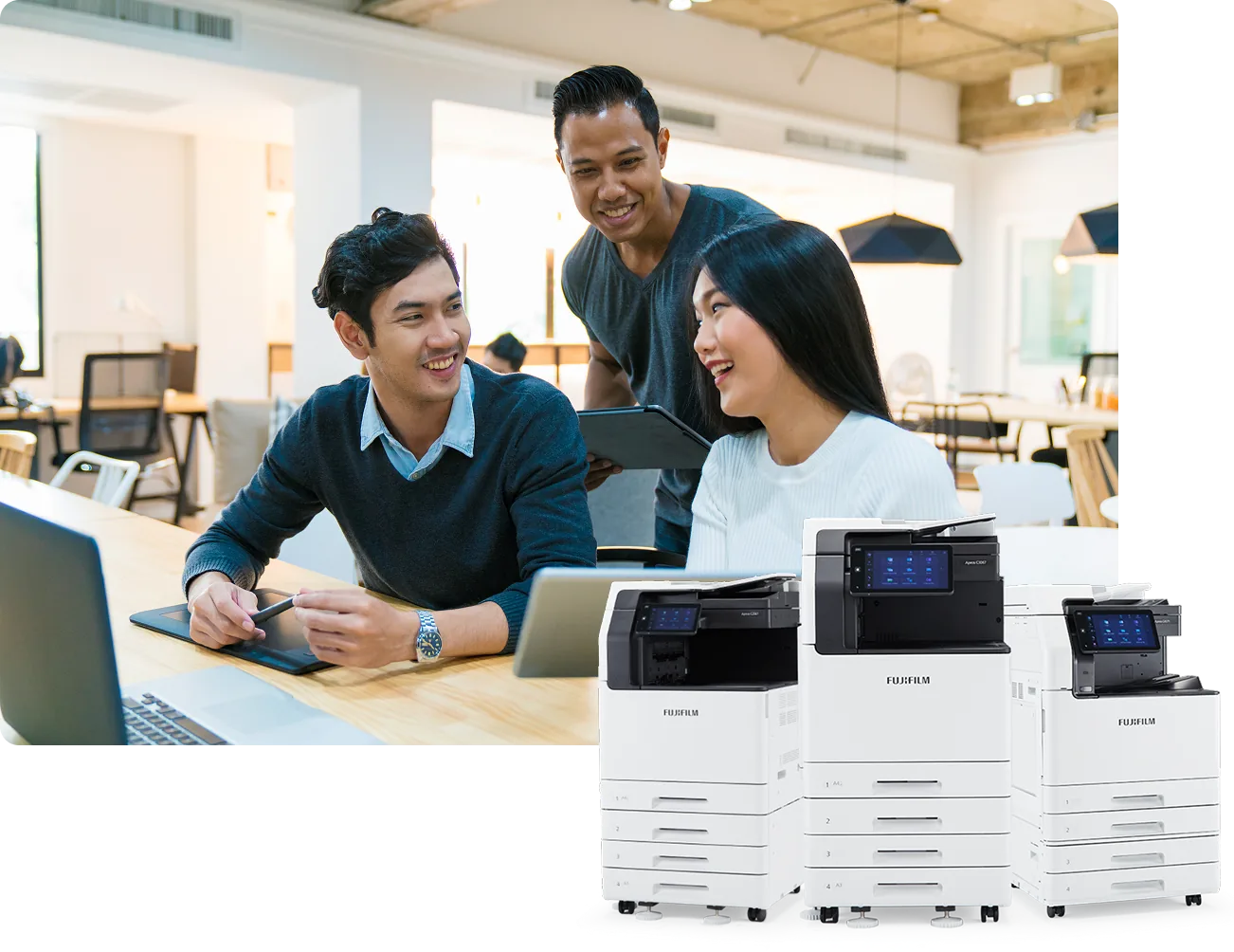 Office worker with FleXOne printer hardware